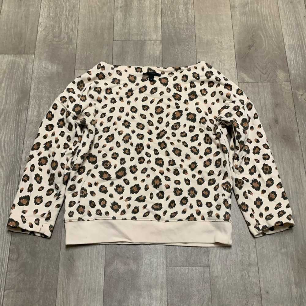Womens J. Crew Leopard Boat‎ Neck Long Sleeve Sweatshirt Top Shirt